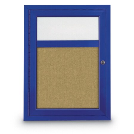 United Visual Products Slim Enclosed Corkboard, 30"x30", White Alum Frame/Cobalt UVEB3030-WHITE-COBACC